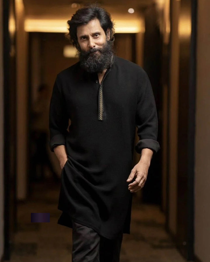 Midnight Black Premium Kurta Set for Men - Elegant Festive & Party Wear Ethnic Outfit
