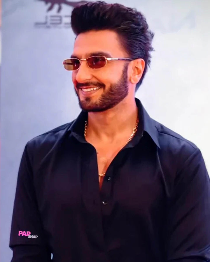 Ranveer Singh Inspired Black Satin Kurta Pajama Set for Men