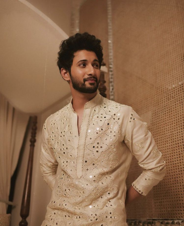Premium Ivory Mirror Work Kurta Set for Men - Designer Festive & Wedding Wear