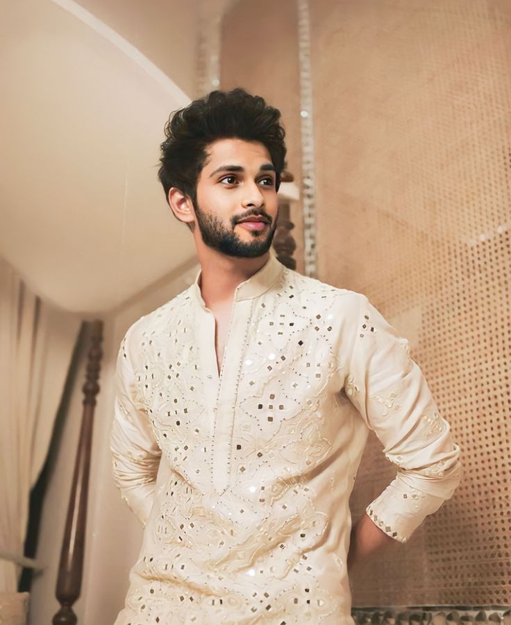 Premium Ivory Mirror Work Kurta Set for Men - Designer Festive & Wedding Wear
