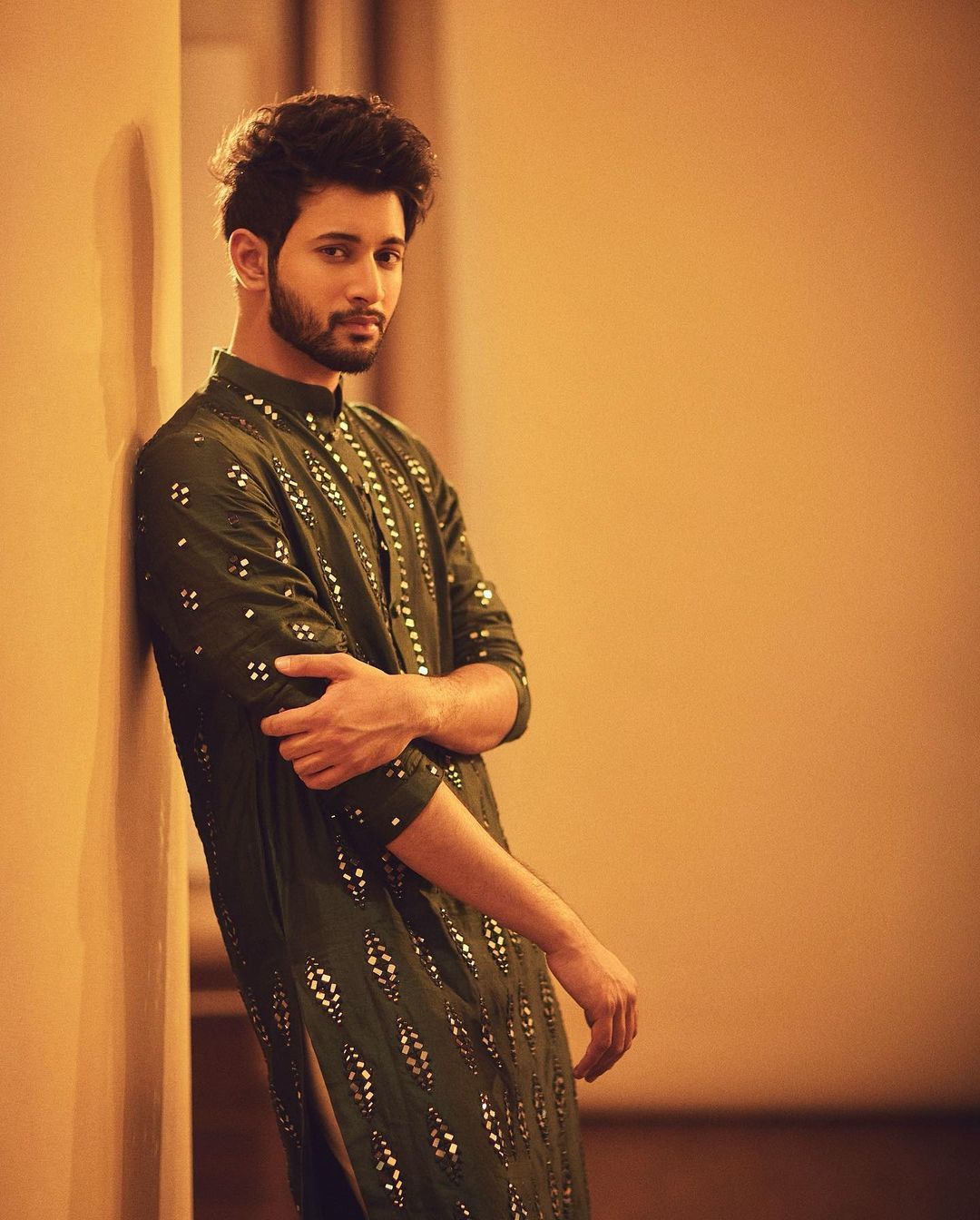 Royal Black Mirror Work Embroidered Kurta for Men