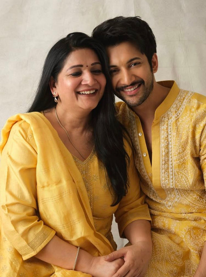 Men’s Mustard Yellow Chikankari Embroidered Cotton Kurta | Long Sleeve Mandarin Collar