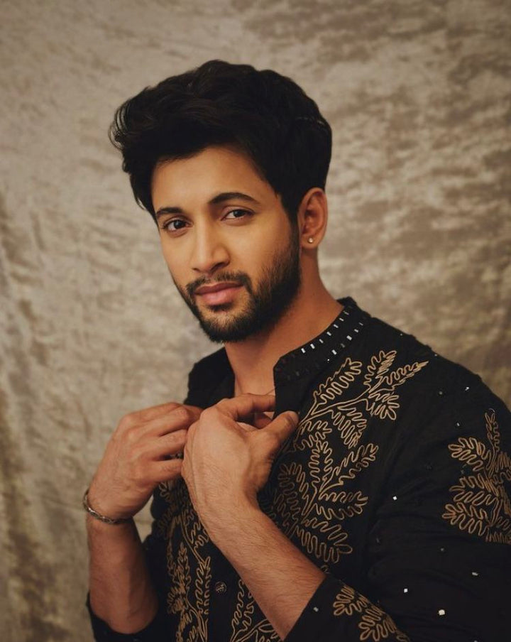 Men’s Black Kurta with Gold Floral Embroidery & Embellished Detail - Festive Wear