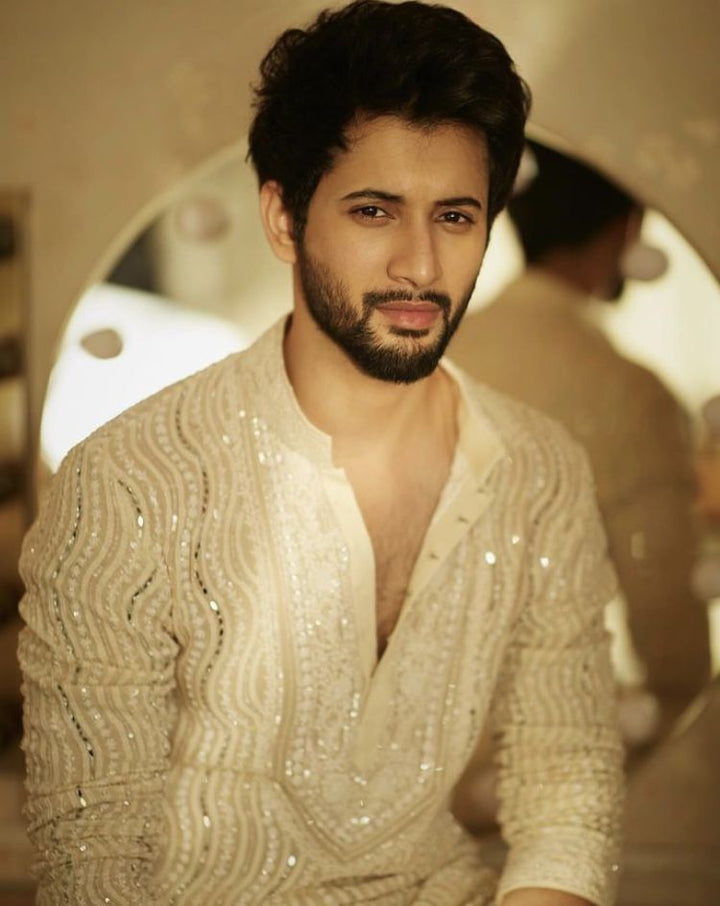 Premium Men’s Ivory Kurta - Ornate Threadwork & Mirror-Style Embellishment