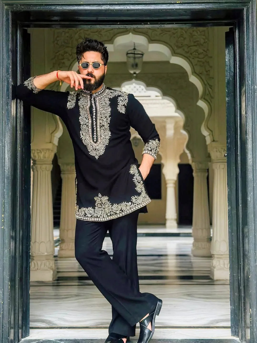 Royal Black Embroidered Kurta for Men - Premium Ethnic Wedding & Festive Wear