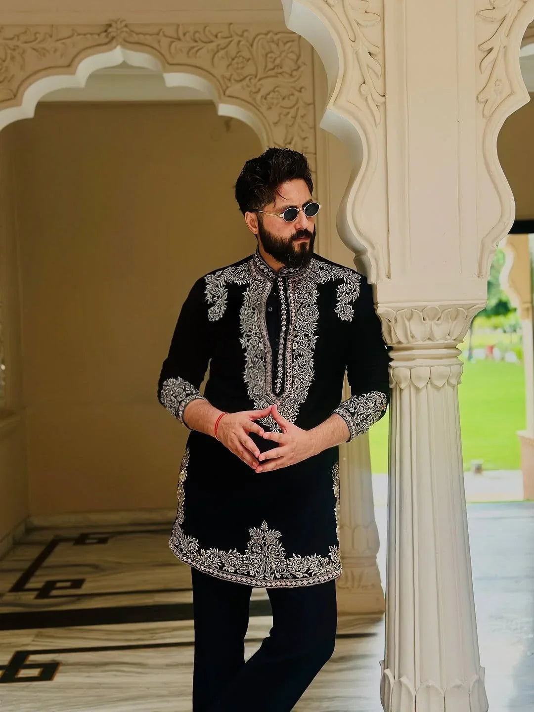 Royal Black Embroidered Kurta for Men - Premium Ethnic Wedding & Festive Wear