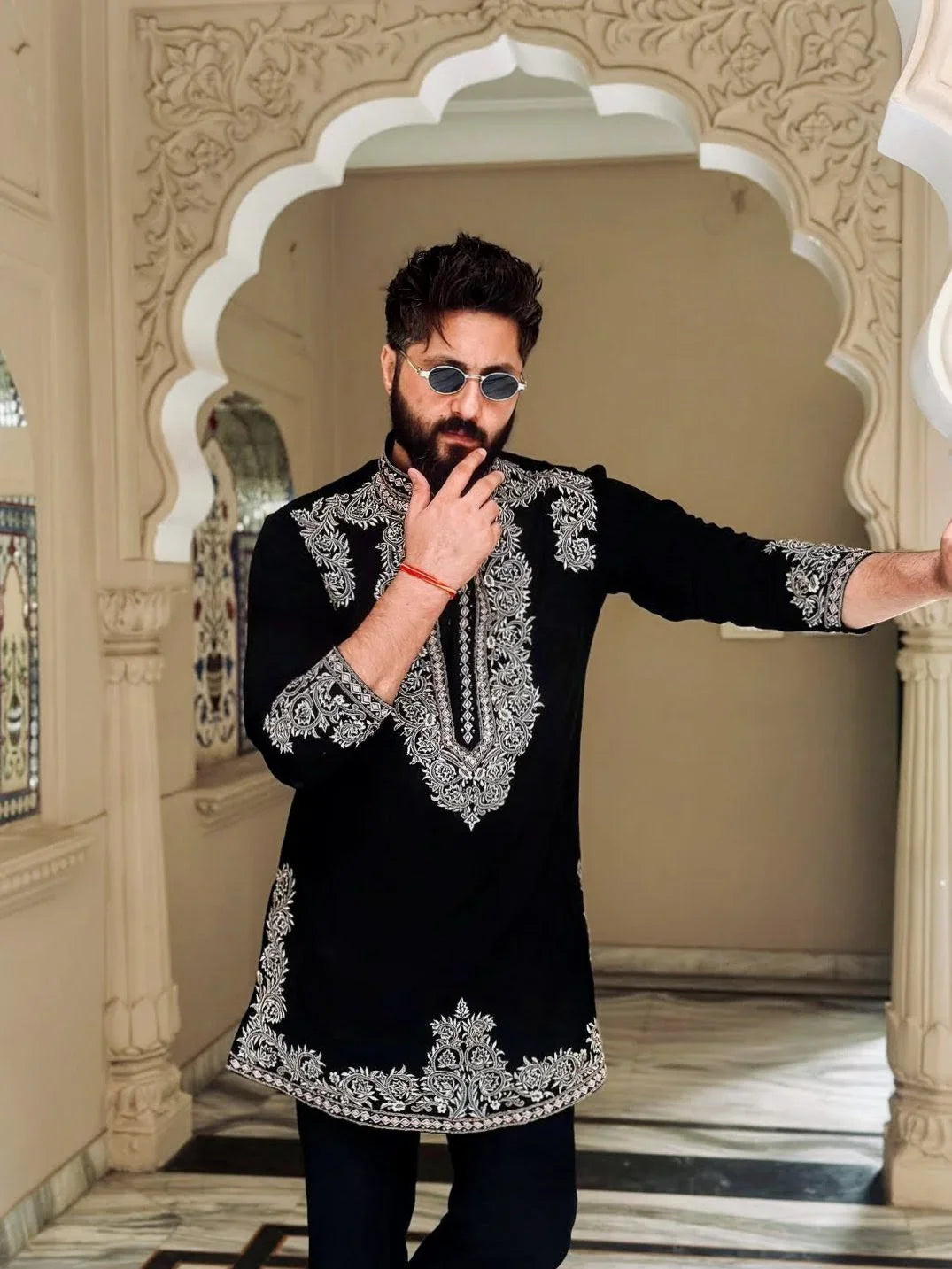 Royal Black Embroidered Kurta for Men - Premium Ethnic Wedding & Festive Wear